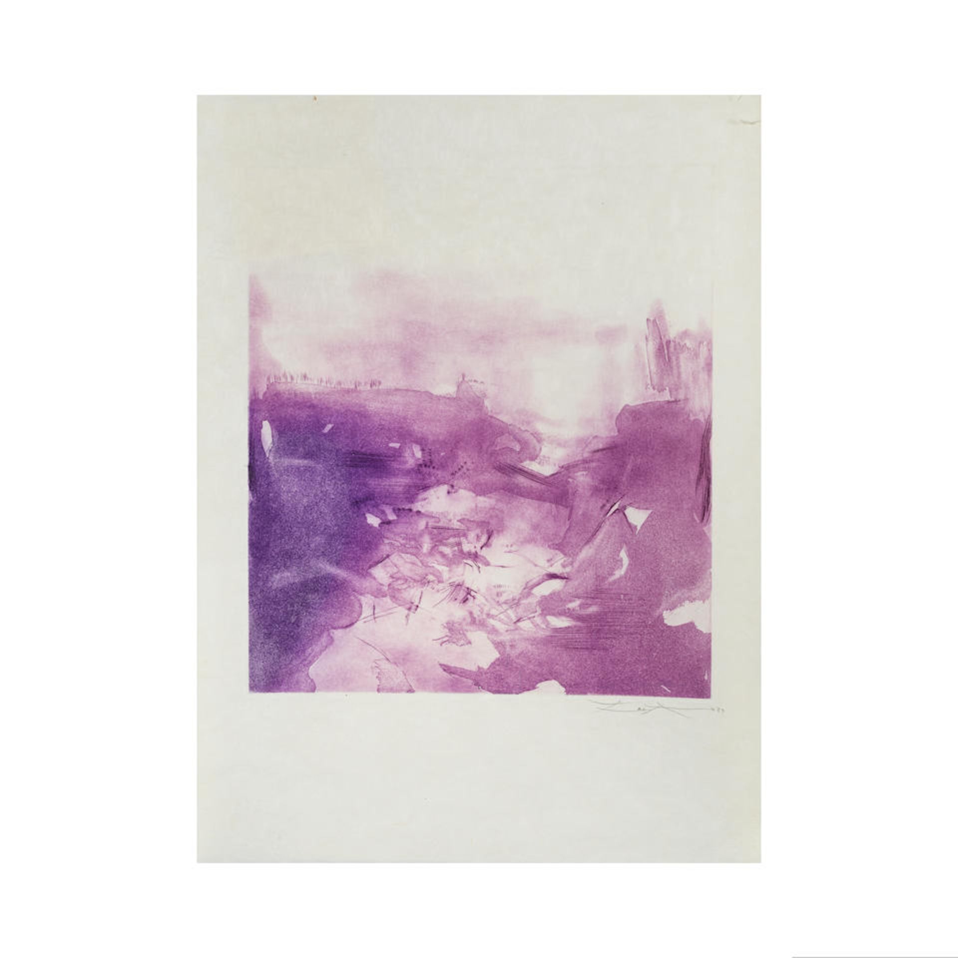 ZAO WOU KI (1920-2013) Sans titre, 1972 (Agerup, 228)Aquatinte en violet Issue de 'L'Etang' de J...