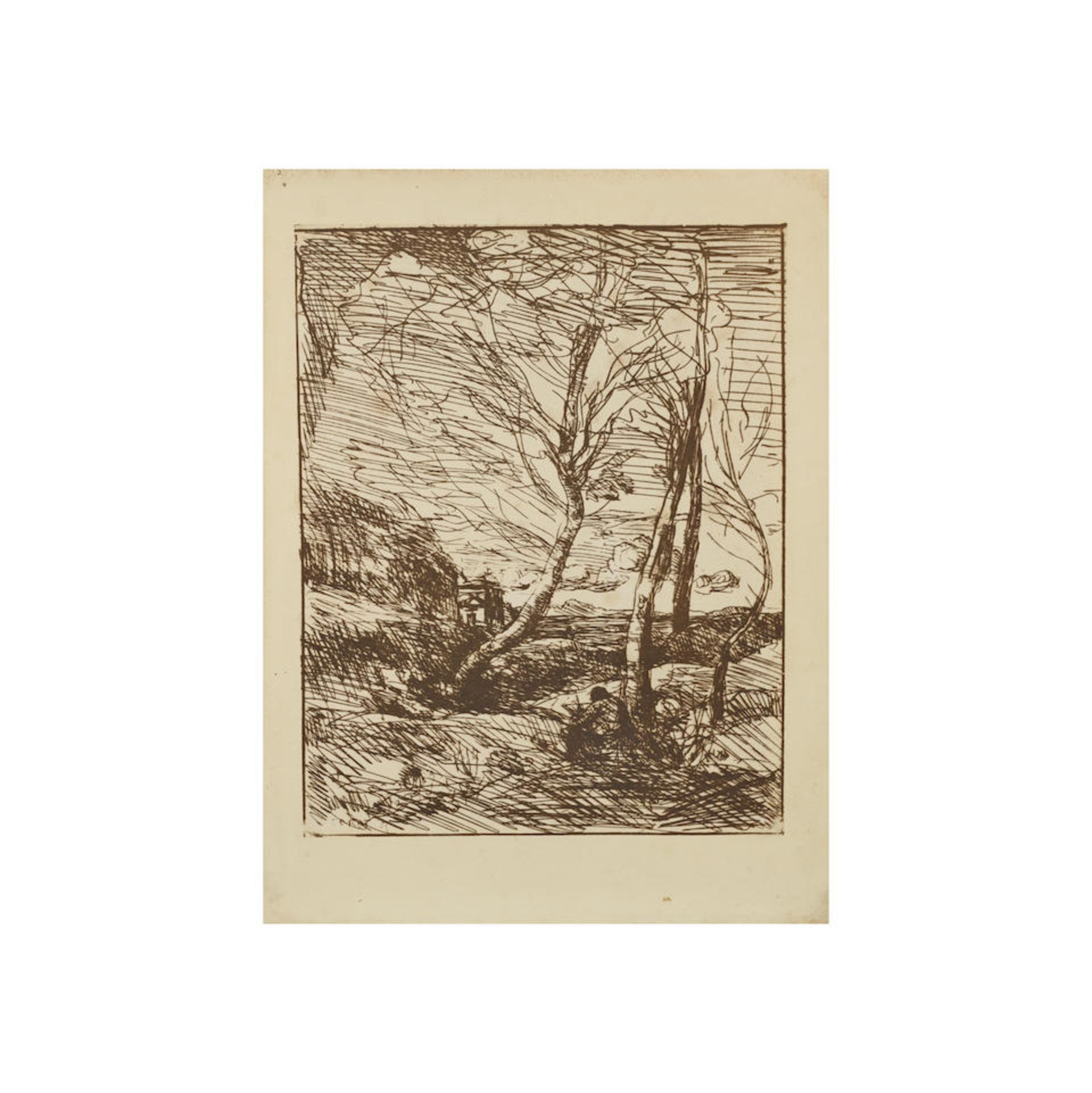 JEAN-BAPTISTE-CAMILLE COROT (1796-1875) L'Artiste en Italie, 1857 (Delteil, 63)Cliché verr...