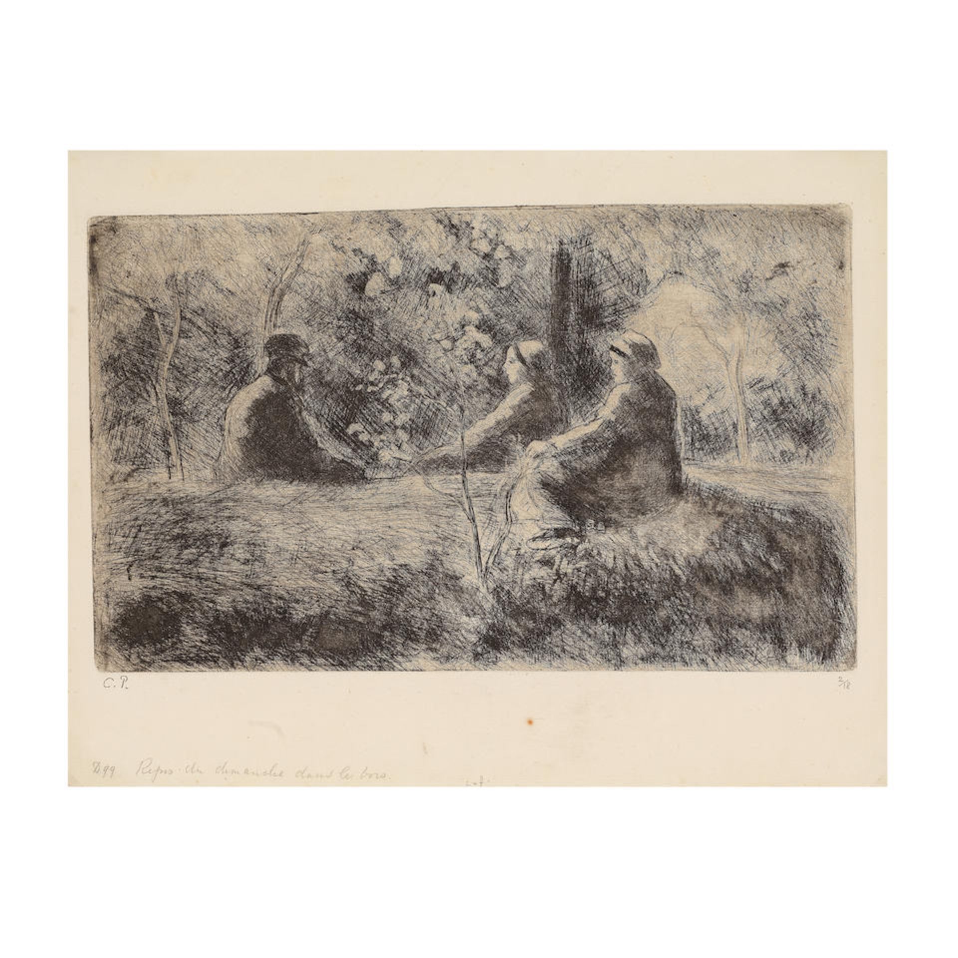 CAMILLE PISSARRO (1830-1903) Repas du Dimanche dans les Bois, 1923 (Delteil, 99)Eau-forte et poi...