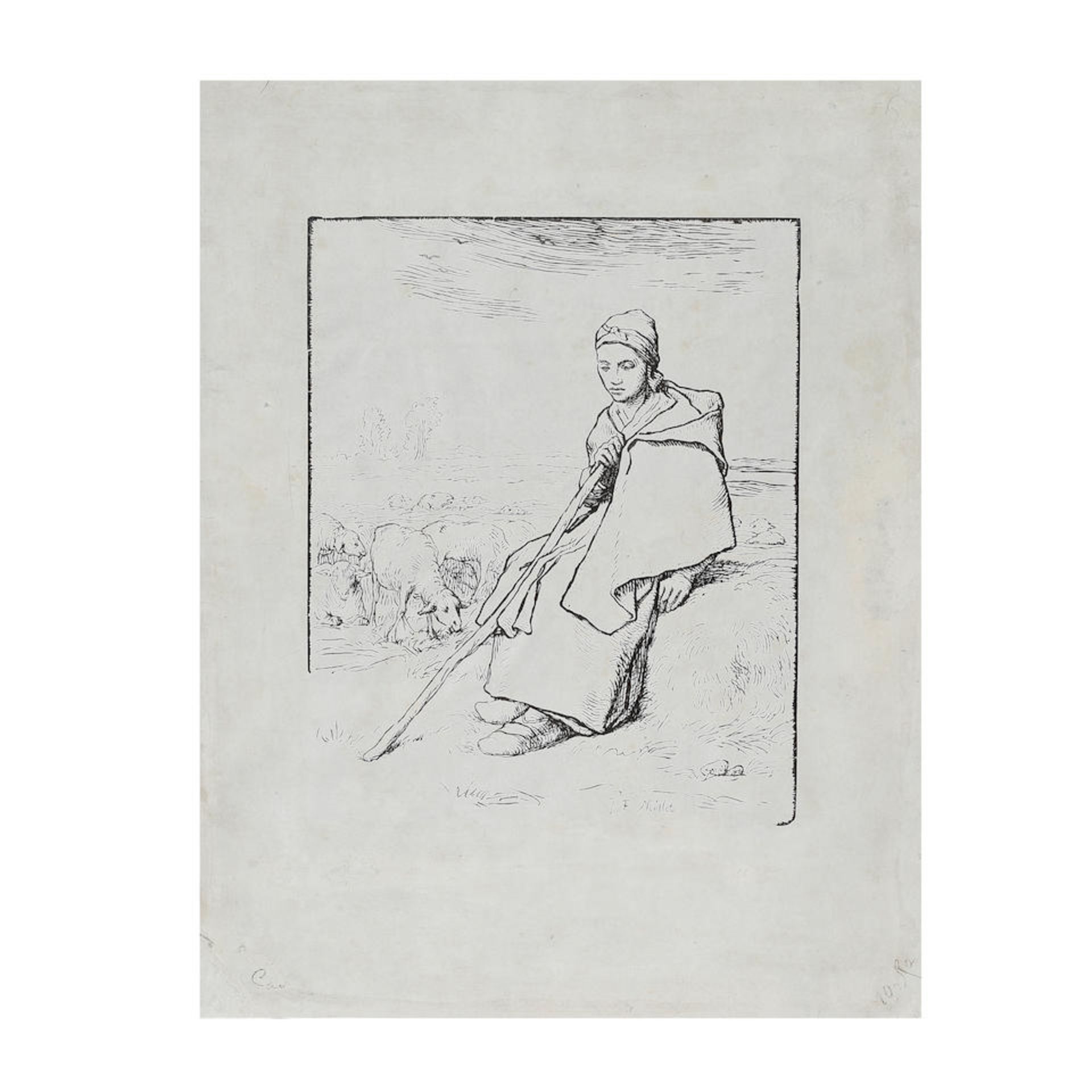 JEAN-FRANCOIS MILLET (1814-1875) La Grande Bergère Assise, ca. 1863 (Delteil, 33)Gravure su...