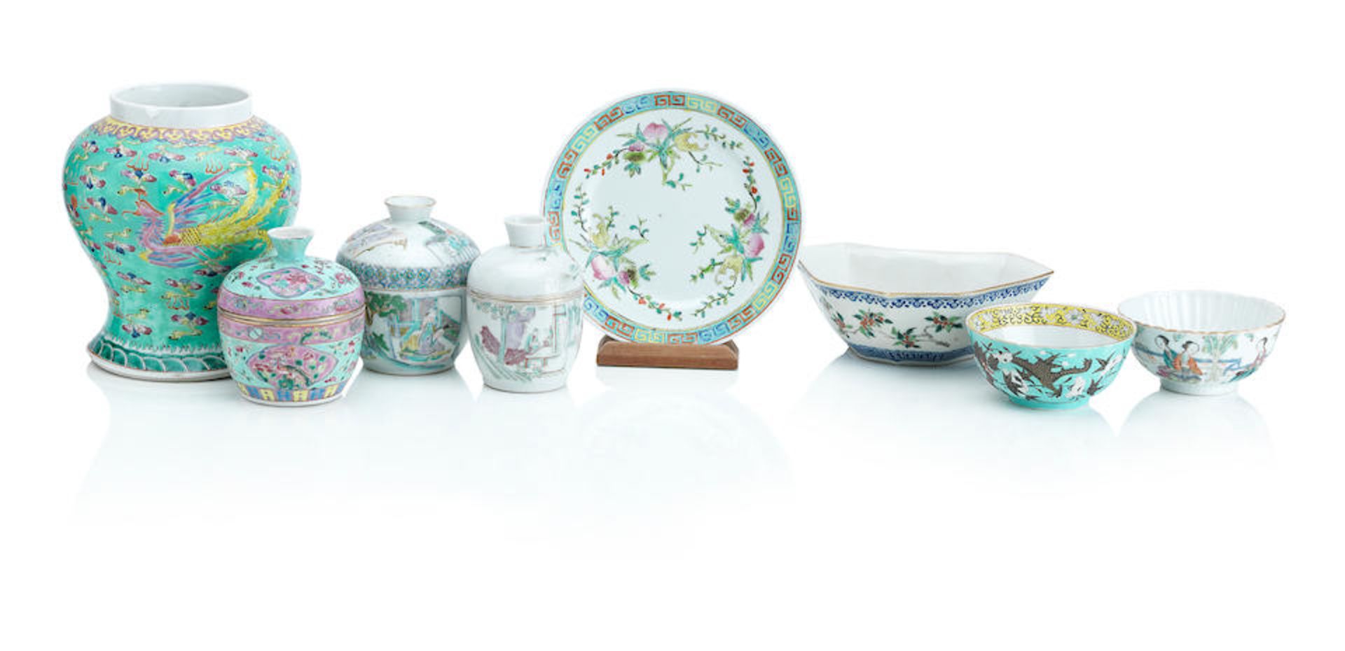 A Collection of Polychrome Porcelains 19th/20th Century