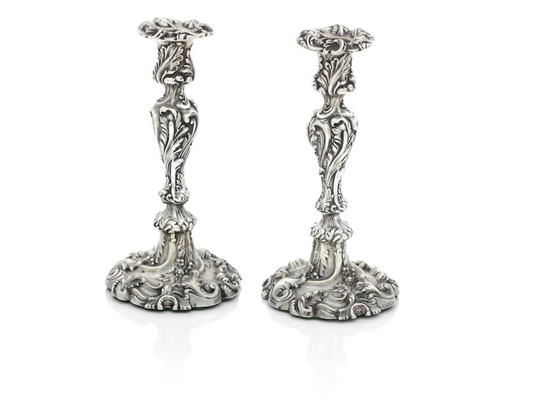 A Pair of Late Victorian Rococo Style Candlesticks Walker and Hall, Sheffield 1899 (2)