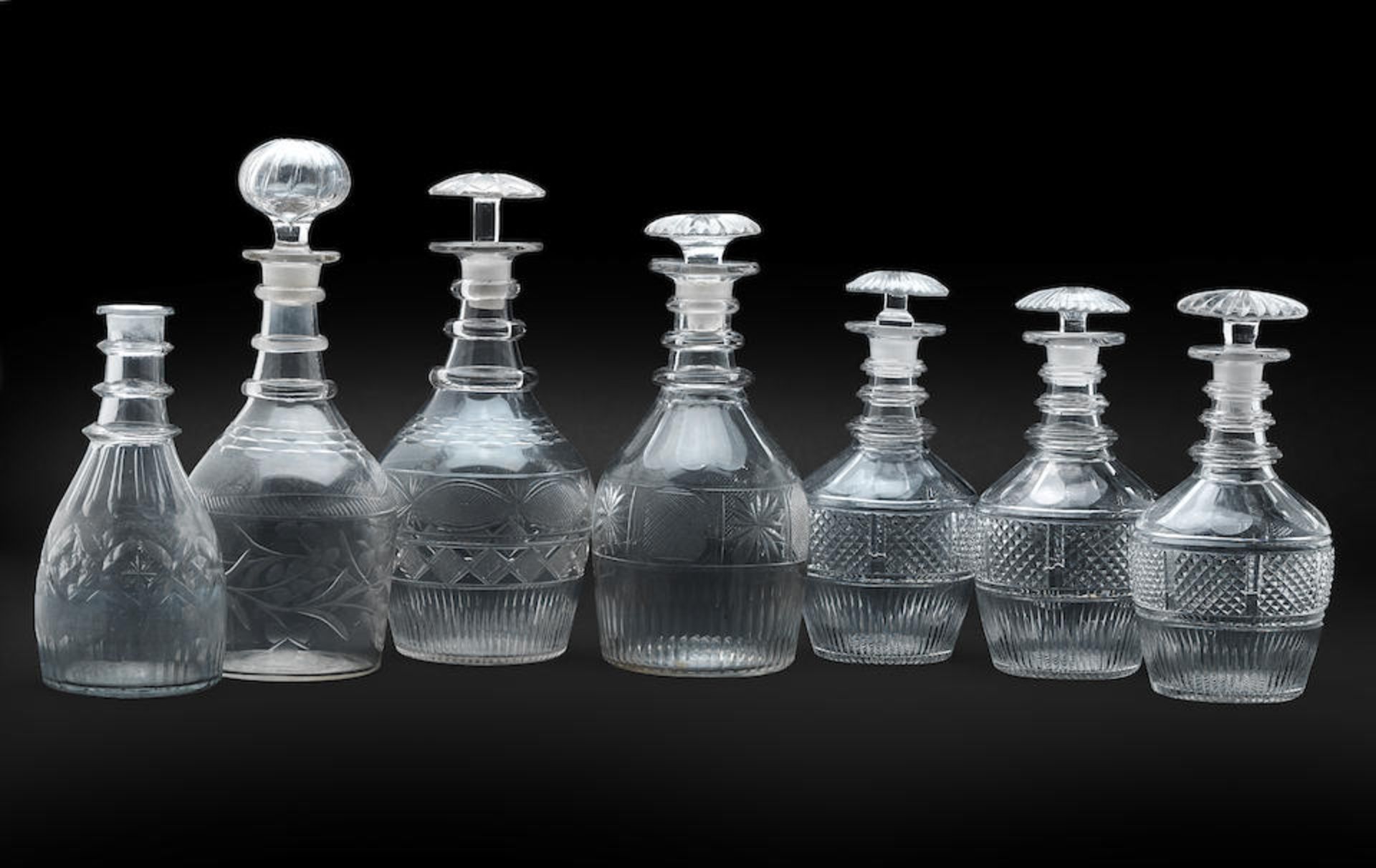 A Collection of Irish Glass Decanters Late 18th / 19th century