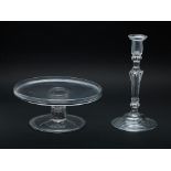 A Large Glass Candlestick and a Tazza Mid 18th Century