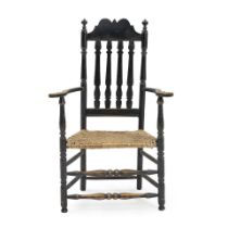 BLACK-PAINTED BANNISTER-BACK ARMCHAIR