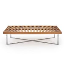 LIGNE ROSET PONTON TEAK AND CHROME COFFEE TABLE