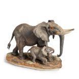 BOEHM PORCELAIN AFRICAN ELEPHANT WITH CALF