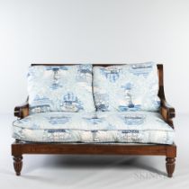 CLASSICAL CARVED MAHOGANY UPHOLSTERED SETTEE