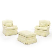 THREE-PIECE GREEN- AND WHITE-UPHOLSTERED FURNITURE SUITE