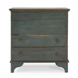 COUNTRY PINE BLUE-PAINTED CHEST OVER TWO DRAWERS