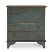 COUNTRY PINE BLUE-PAINTED CHEST OVER TWO DRAWERS