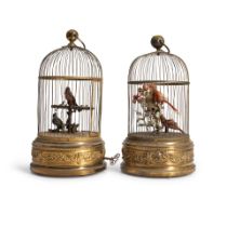 TWO LARGE SINGING BIRD IN CAGE AUTOMATONS