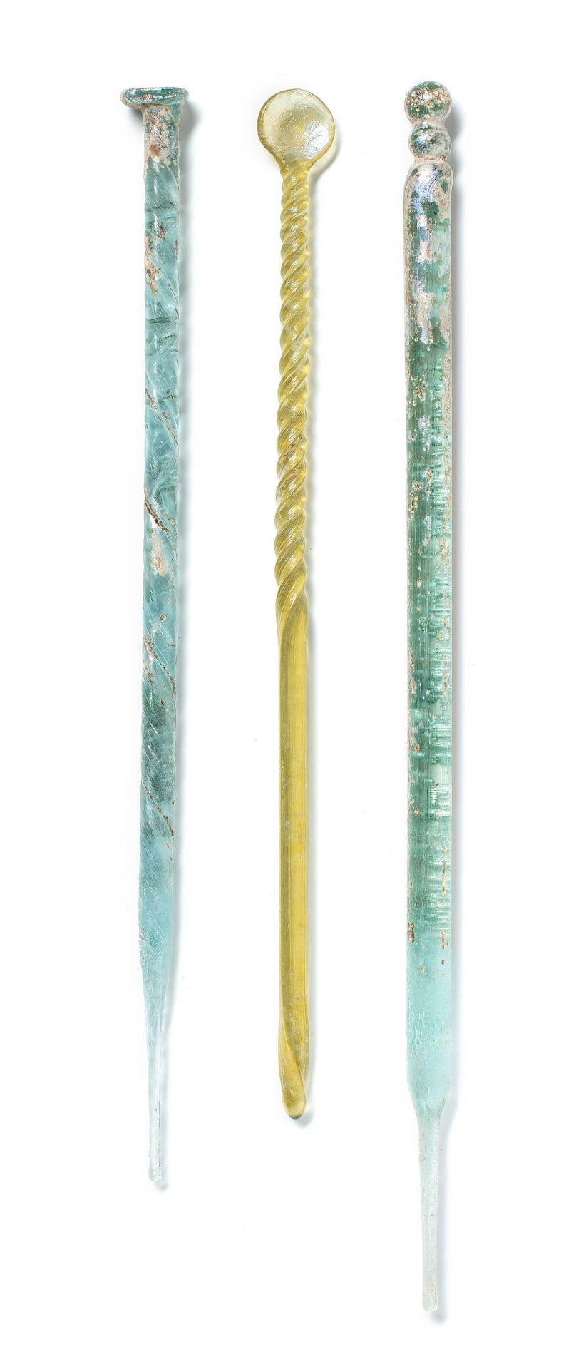 Two Roman glass pins and a Roman glass stirring rod 3