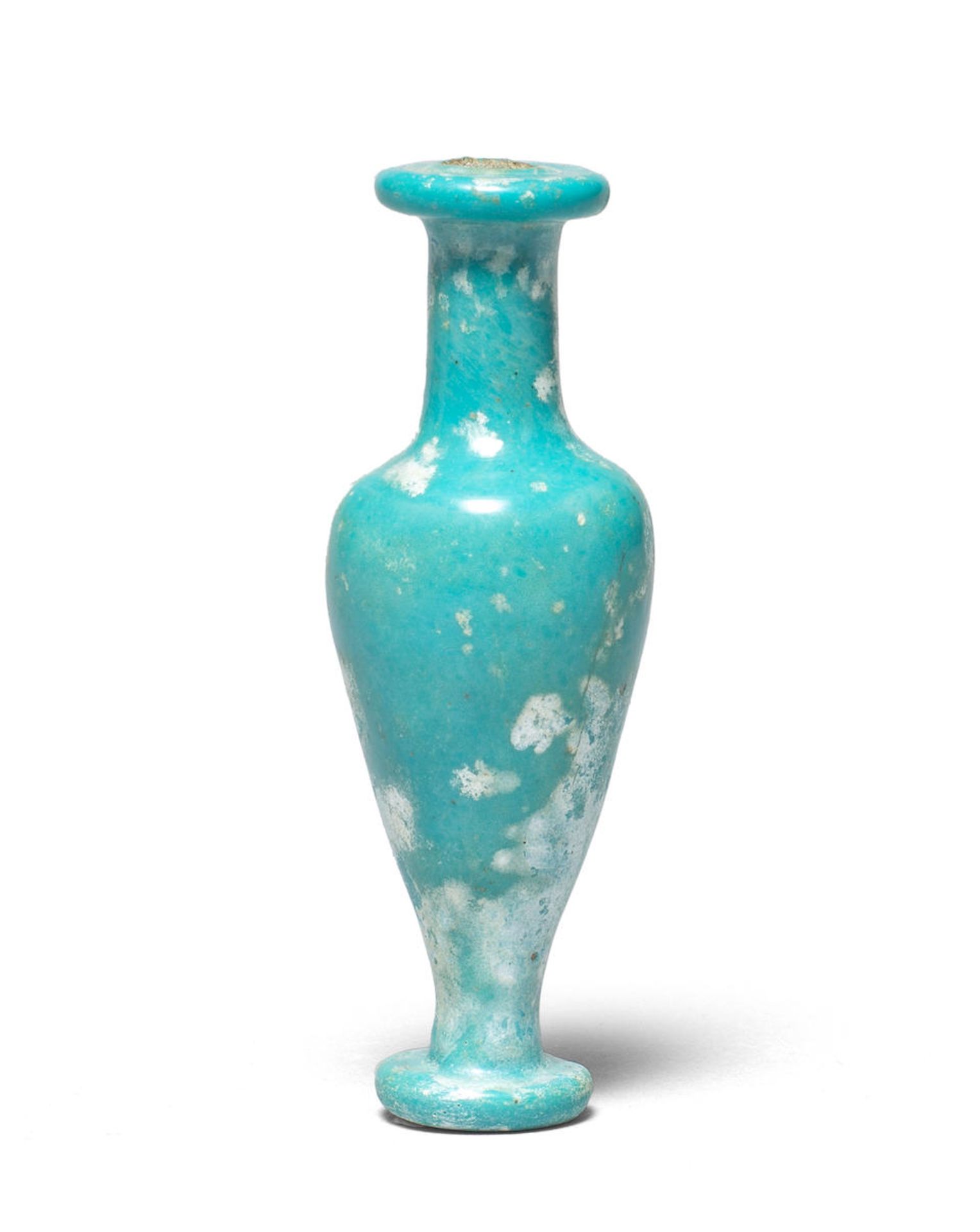 A Hellenistic opaque turquoise glass unguentarium