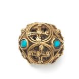 A Byzantine gold and turquoise openwork spherical bead