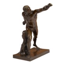 A FRENCH PATINATED BRONZE FIGURE OF THE BORGHESE GLADIATORAfter the Antique model by Agasias, Ba...