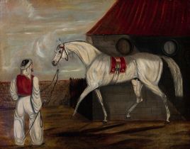 English School (19th century) Rider with white horse 28 x 35 3/4in (71.1 x 91cm)