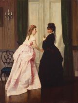 French School (19th Century) Two women exchanging a greeting 26 3/4 x 20 3/4in (67.9 x 52.7cm)