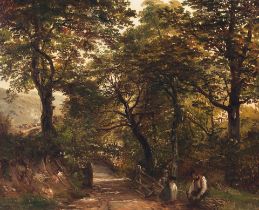 Frederick Richard Lee, RA (British, 1798-1879) Wood gatherer with his two children in a glade 15...