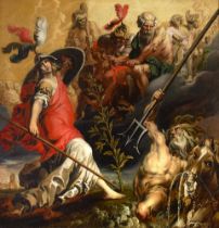 Manner of Abraham Bloemaert A mythological scene with Pallas Athena and Poseidon 45 1/2 x 44in (...