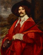 Ferdinand Victor Léon Roybet (French, 1840-1920) A portrait of a cavalier in red robes and ...