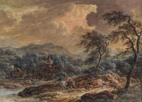 Flemish School, 18th Century Travellers in a stormy landscape; and Travellers in a tranquil rive...