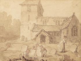 Thomas Rowlandson (London 1756-1827) Figures before Wadenhoe Church, Northamptonshire framed: 39...
