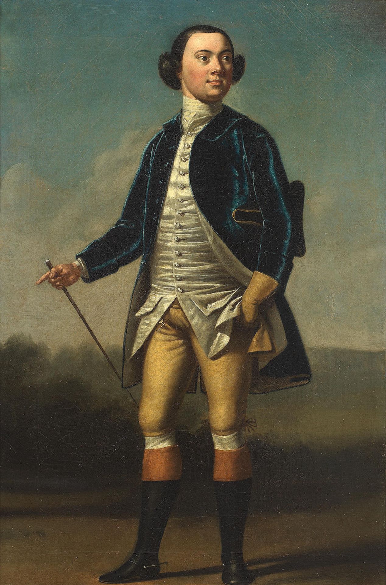 Thomas Lawranson (active London 1733-1786) Portrait of a gentleman, full-length, in a blue coat ...