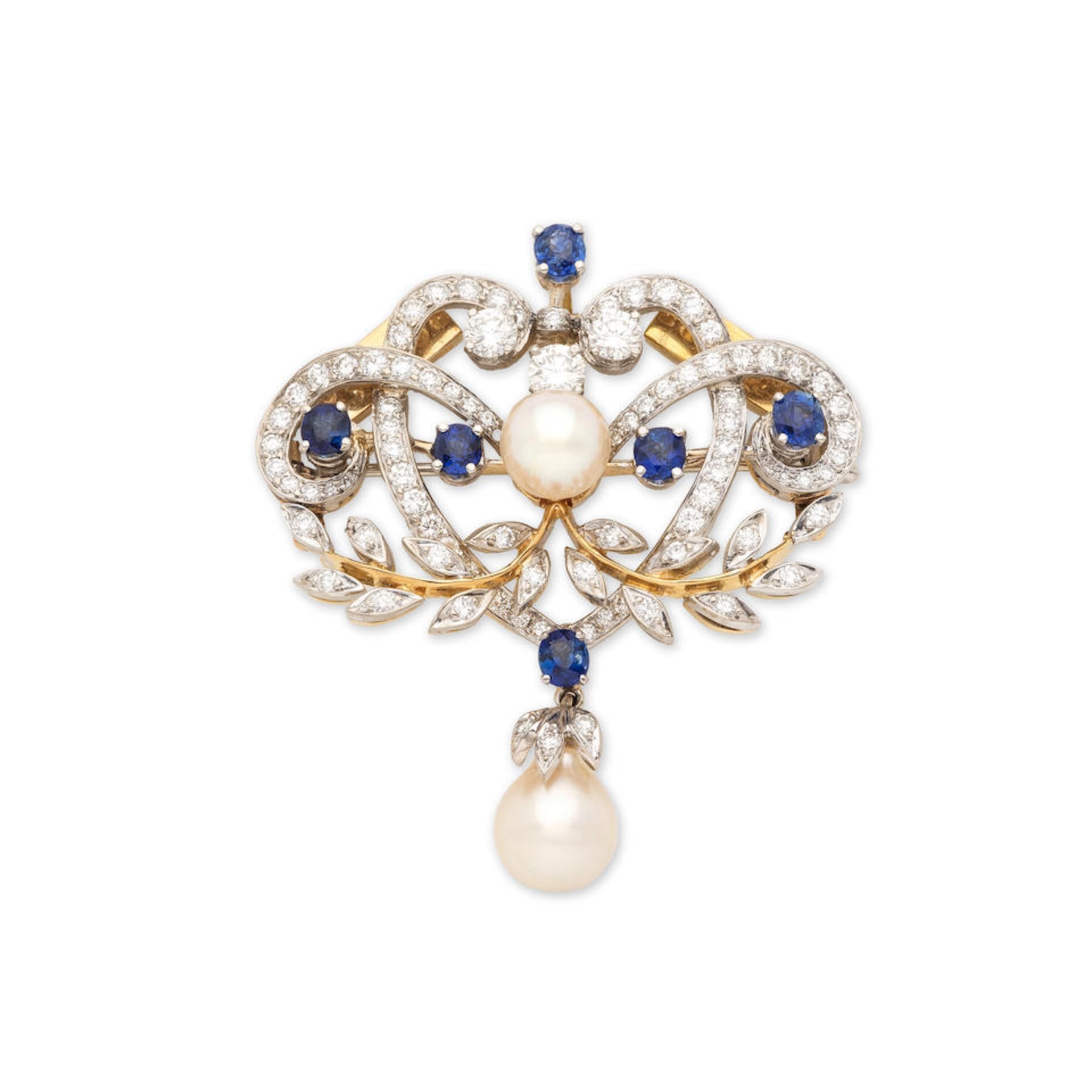 CULTURED PEARL, SAPPHIRE AND DIAMOND BROOCH/PENDANT BROCHE/PENDENTIF PERLES DE CULTURE, SAPHIRS ...