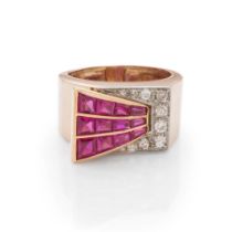 RUBY AND DIAMOND RING BAGUE RUBIS ET DIAMANTS