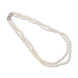 CULTURED PEARL AND DIAMOND NECKLACE COLLIER PERLES DE CULTURE ET DIAMANTS