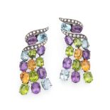 PAIR OF COLOURED GEMSTONE AND DIAMOND EARRINGS PAIRE DE BOUCLES D'OREILLES PIERRES DE COULEUR ET...