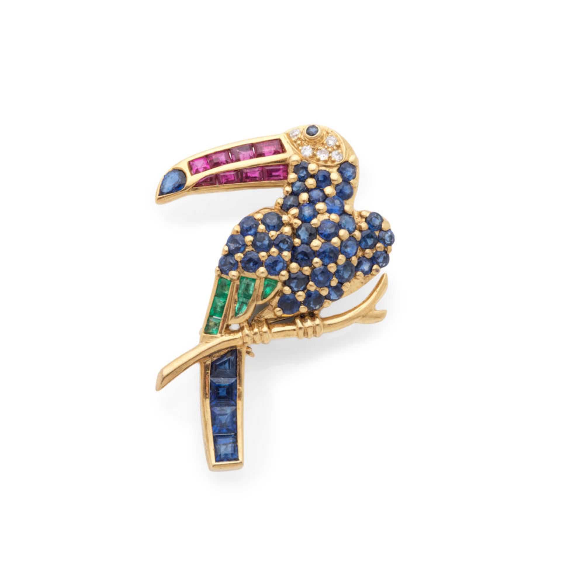 EMERALD, RUBY, SAPPHIRE AND DIAMOND TOUCAN BROOCH BROCHE TOUCAN EMERAUDES, RUBIS, SAPHIRS ET DIA...