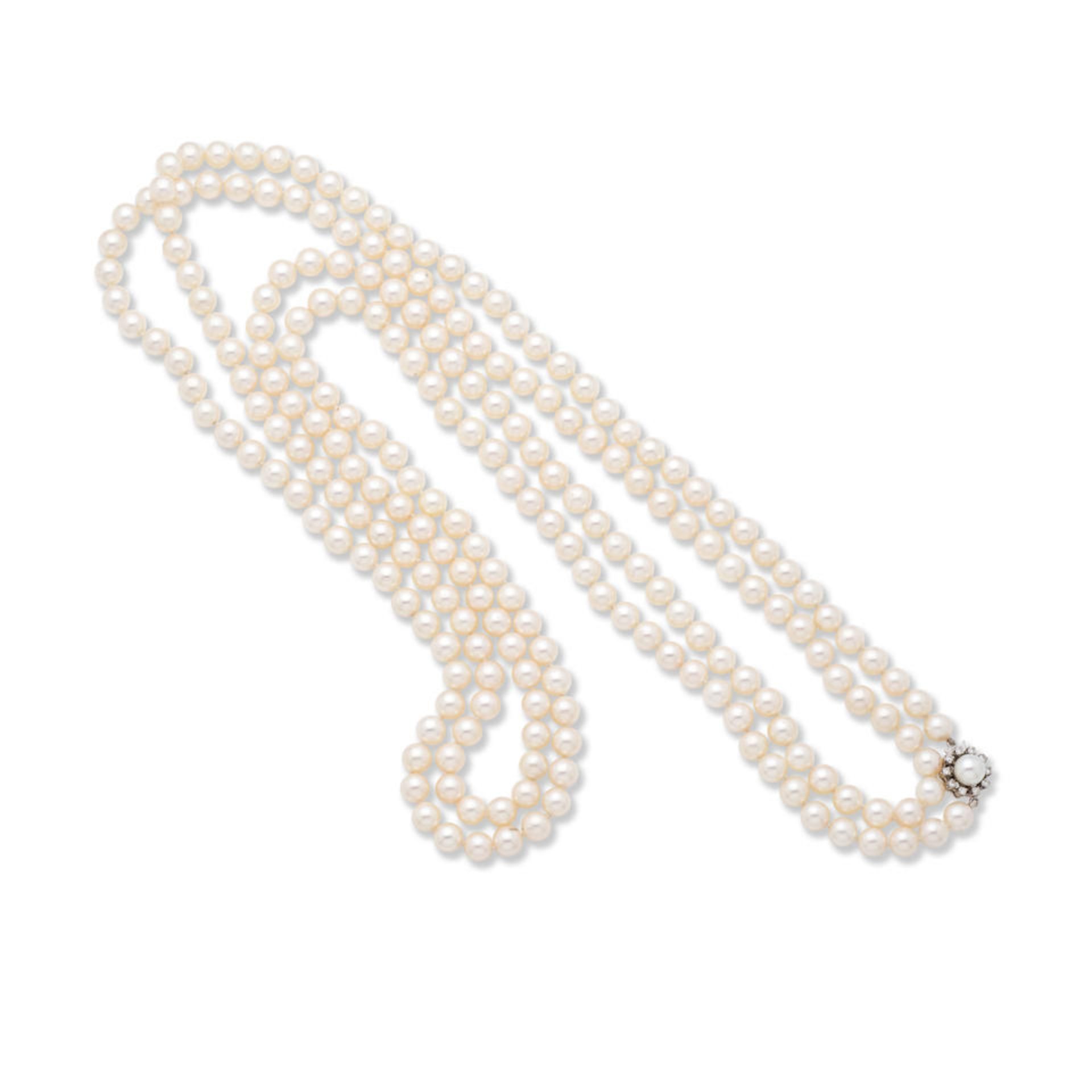 CULTURED PEARL AND DIAMOND SAUTOIR COLLIER PERLES DE CULTURE ET DIAMANTS