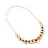 CULTURED SEED PEARL AND SAPPHIRE NECKLACE COLLIER PERLES DE SEMENCE ET SAPHIRS