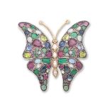 GEM-SET BUTTERFLY BROOCH/PENDANT BROCHE/PENDENTIF 'PAPILLON' PIERRES DE COULEUR