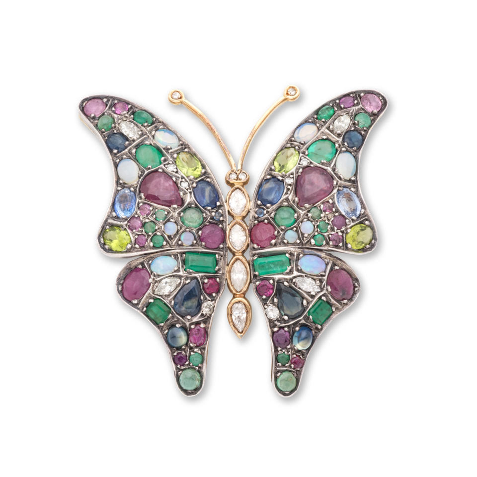 GEM-SET BUTTERFLY BROOCH/PENDANT BROCHE/PENDENTIF 'PAPILLON' PIERRES DE COULEUR