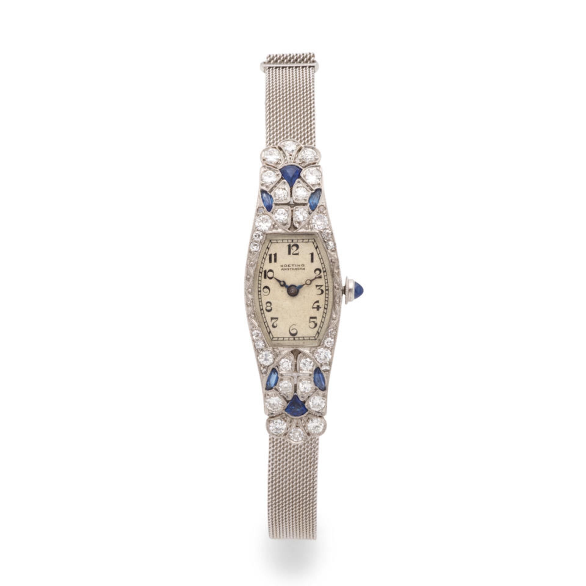 HOETING AMSTERDAM: LADY'S SAPPHIRE AND DIAMOND BRACELET COCKTAIL WATCH HOETING AMSTERDAM: MONTR...