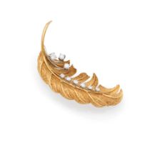 DIAMOND FEATHER BROOCH BROCHE PLUME DIAMANTS