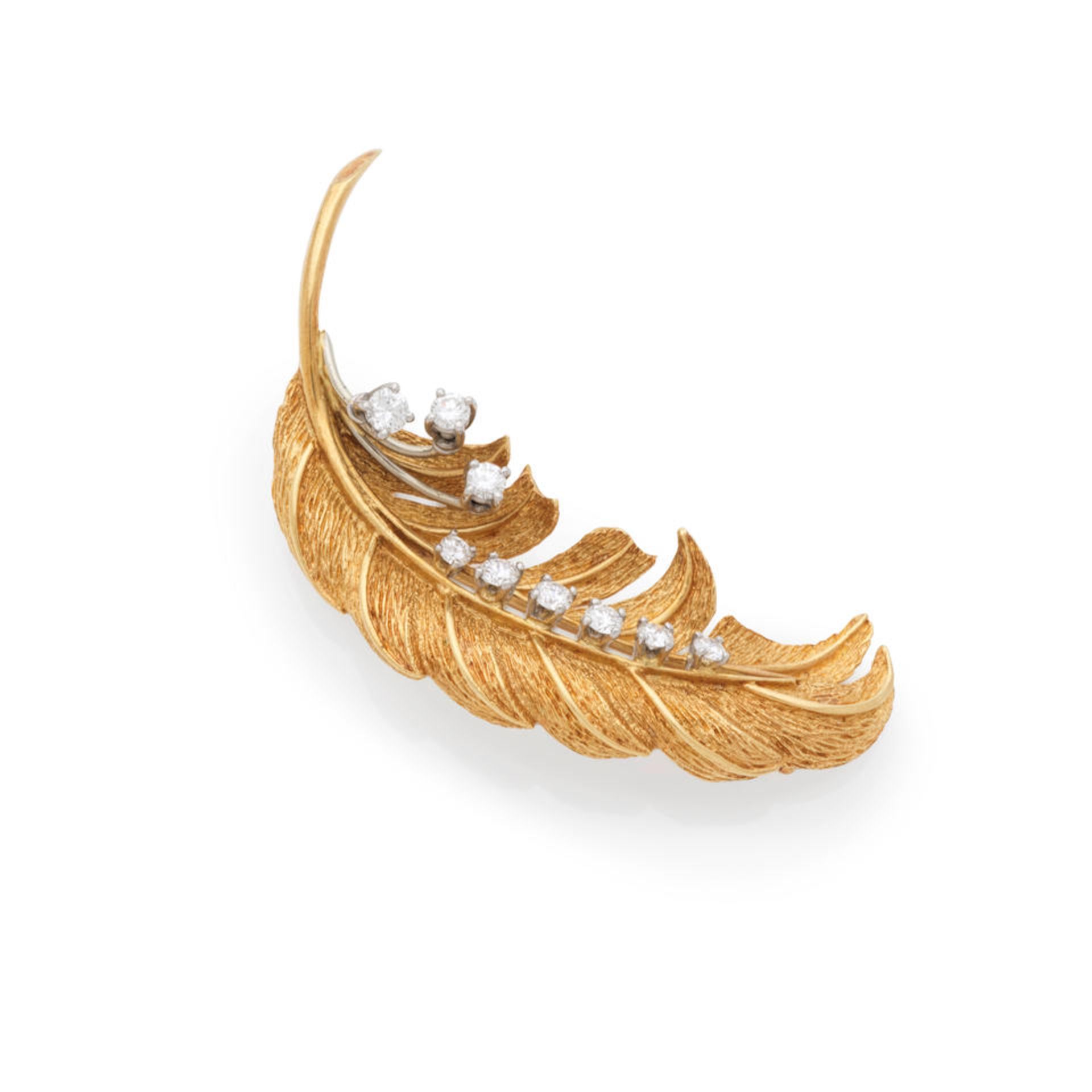 DIAMOND FEATHER BROOCH BROCHE PLUME DIAMANTS