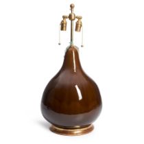 A CHRISTOPHER SPITZMILLER OLIVE-GLAZE LARGE PEAR GOURD LAMP,