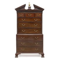 A GEORGE III MAHOGANY SECRETAIRE CHEST-ON-CHEST,