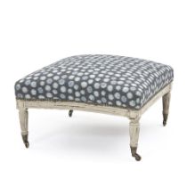 A LOUIS XVI STYLE WHITE-PAINTED AND UPHOLSTERED TABOURET,