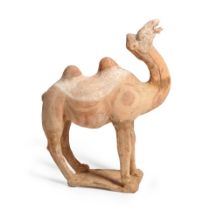 A STRAW-GLAZED POTTERY FIGURE OF A CAMEL,