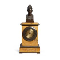 A CHARLES X SIENA MARBLE AND PATINATED BRONZE MANTEL CLOCK,