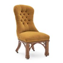 AN EARLY VICTORIAN GOTHIC REVIVAL OAK AND UPHOLSTERED SIDE CHAIR,