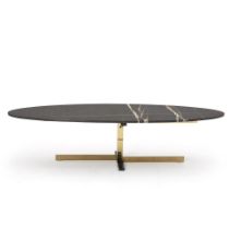 A MODERN WHITE-STREAKED BLACK MARBLE AND CHROME LOW TABLE,