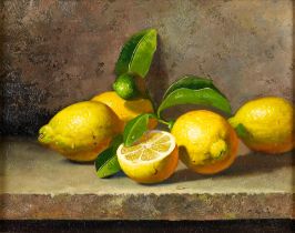 CARLE SHI (Chinese/American, born 1961) Lemons on a Marble Table framed 42.0 x 49.5 x 4.5 cm (1...