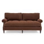 A BROWN MOHAIR UPHOLSTERED SOFA,