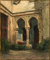 NARCISSE BERCHÈRE (French, 1819-1891) A Doorway in Cairo framed 48.5 x 42.25 x 3.25 cm (19 ...